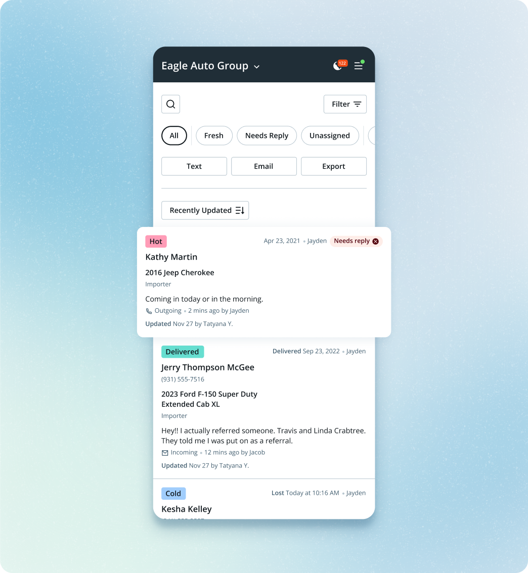screenshot of AutoRaptor CRM
